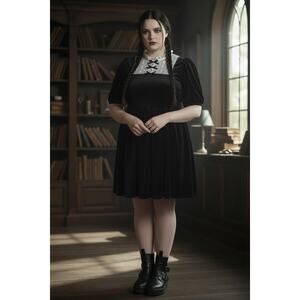 NEW Modcloth Black Lace Bow Babydoll Wednesday Addams Dress XL